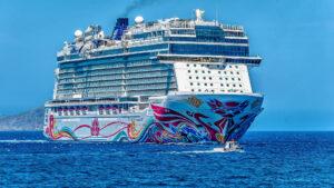 Decorated cruise ship underway